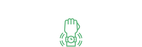 Green icon of a wrist and fist with vibrating wristwatch