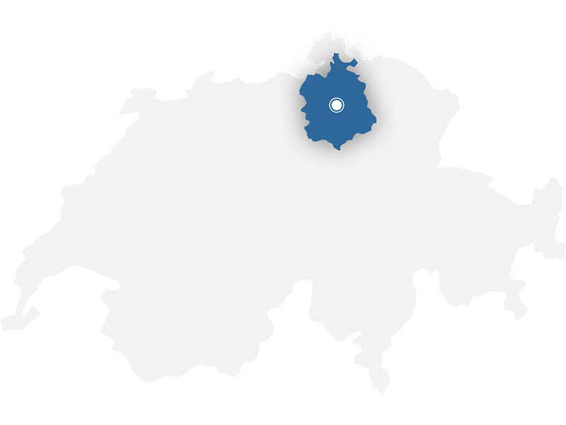 Image shows map of Switzerland with the canton of Zurich highlighted in blue